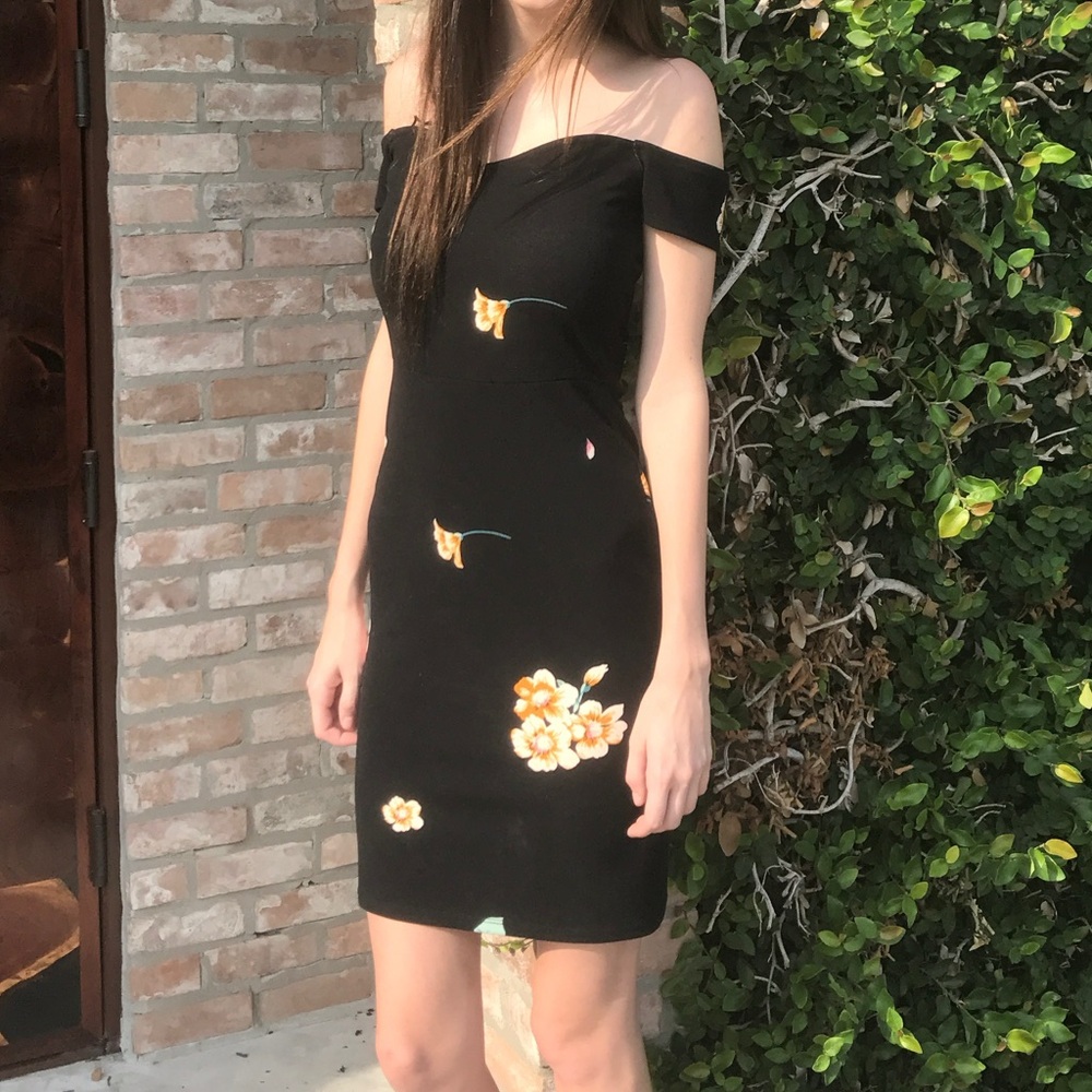 Off Shoulder Black Floral Dress | Nordstrom Cocktail Party Wedding Guest S